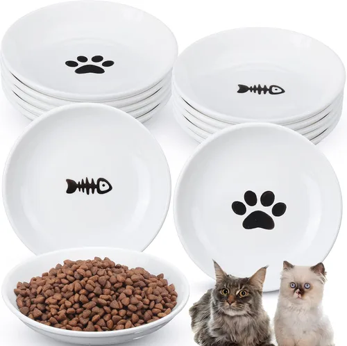 Miniatura 7 de Irenare Juego de 10 platos de cerámica para gatos de 6 pulgadas, anti fatiga y fatiga para gatos, lindos platos poco profundos para comida y agua