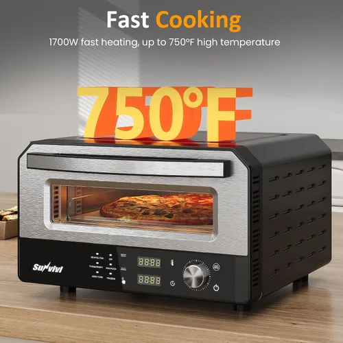 Miniatura 3 de Sunvivi Horno eléctrico para pizza de interior: máquina de pizza de encimera con 6 ajustes preestablecidos, calienta hasta 750 ℉, calentador