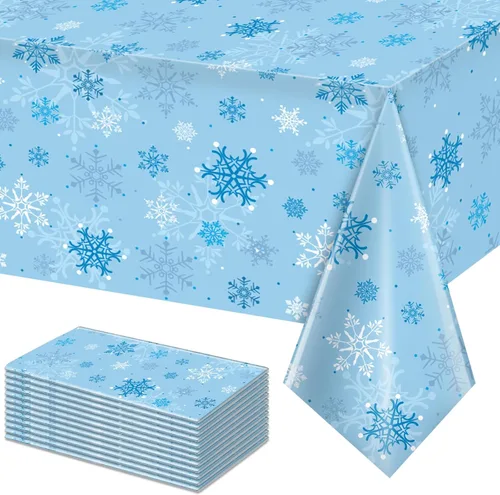 Miniatura 21 de 3 Piezas Decoraciones de Mantel de Fiesta de Plástico con Copos de Nieve de Navidad, Cartel de Fondo Navideño Azul con Copo de Nieve Blanco Cubierta