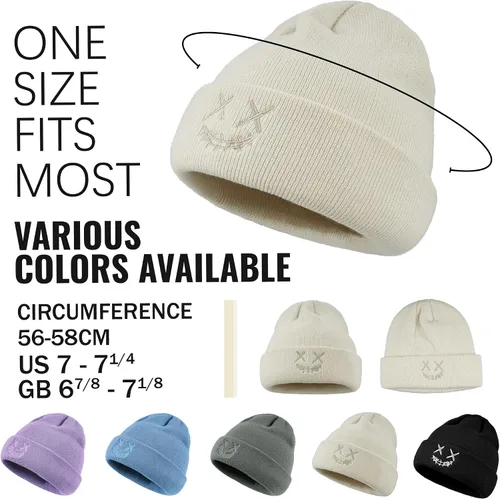 Miniatura 4 de Croogo Gorros de invierno para mujer, elásticos, cálidos, con diseño de calavera, gorro de cable con puños, gorras de esquí de acrílico