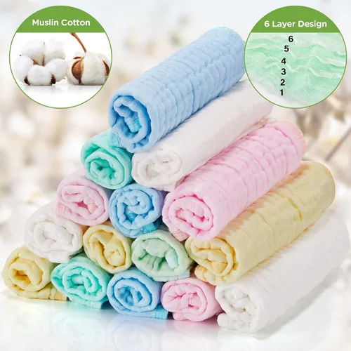 Miniatura 3 de Breling 20 piezas de paño de muselina para bebé 12 x 12 pulgadas 100% algodón, paño de muselina suave y absorbente, paño para eructos, toallita