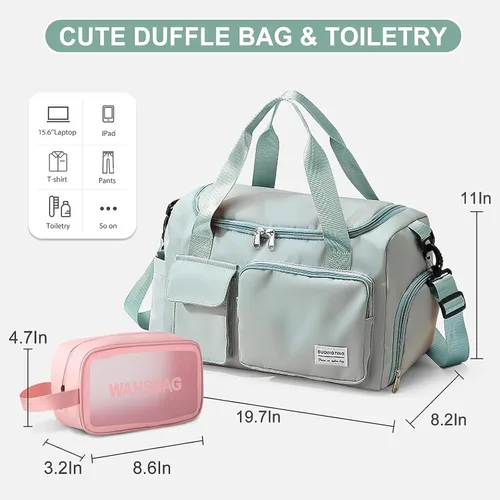Miniatura 145 de Pequeña bolsa de gimnasio para mujer, bolsa de viaje con compartimento para zapatos