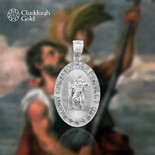 Miniatura 5 de Colgante de plata de ley 925 con medalla de San Cristóbal Patrono de los Viajeros Protección Católica, Plata esterlina