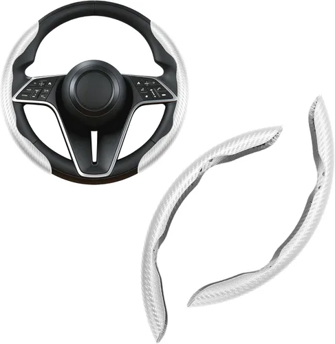 Miniatura 10 de Funda para volante de fibra de carbono, juego de 2 piezas antideslizante con agarre cómodo, diseño de mariposa segmentada, fácil instalación a