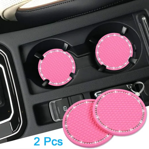 Miniatura 3 de Wisdompro - Posavasos para automóvil, paquete de 2 posavasos de PVC para automóvil, antideslizantes, accesorios universales para el interior del Rosa