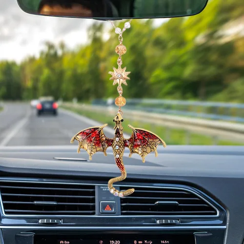 Miniatura 9 de Abalorio de Coche Colgante para Espejo Retrovisor - Dijes de Espejo Retrovisor Retro Azul y Plata en Forma de Dragón, Ornamento Atrapador de Sol