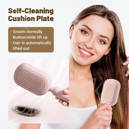 Miniatura 2 de Peine de masaje con cojín retráctil, cepillo para el cabello con cerdas retráctiles, peine retráctil para desenredar, cepillo de pelo autolimpiante