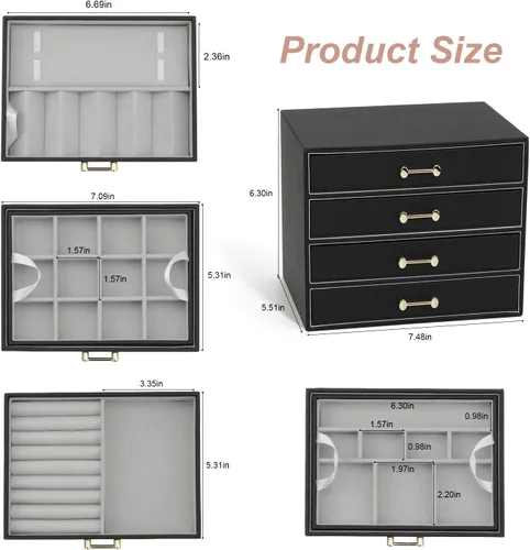 Miniatura 6 de V-LAFUYLIFE Jewelry Box with 4 Drawers,Jewelry Organizer Box for Women Girls,4- Layer Jewelry Storage Case for Necklaces Bracelets Earring and Watch