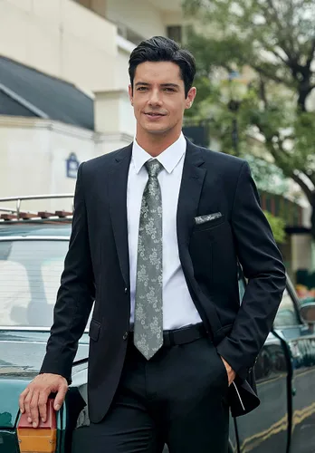 Miniatura 231 de Corbatas florales tejidas clásicas para hombre, corbata cuadrada de bolsillo, corbatas formales para hombres, boda con pañuelo