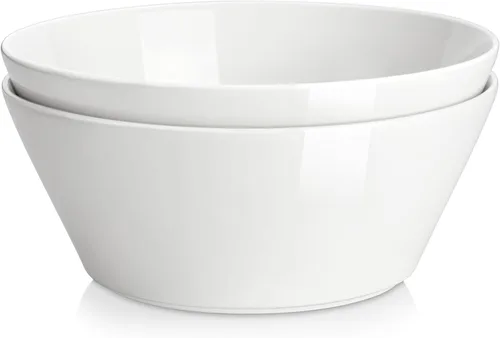 Miniatura 8 de MALACASA Juego de 4 cuencos de sopa de 35 onzas, cuencos de porcelana blanca, cuencos profundos para cocina, cuencos grandes de cerámica para sopa