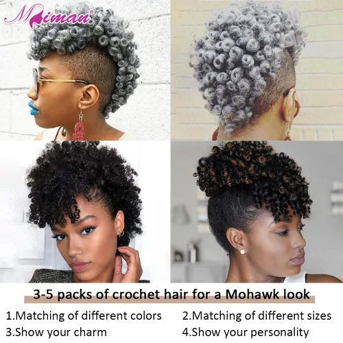 Miniatura 6 de MIMAN - 3 paquetes de trenzas de cabello rizado corto a crochet de 10 pulgadas, extensiones de trenzado sintético de 6 mm para peinado de mohawk
