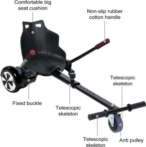Miniatura 9 de Accesorio de asiento Hoverboard de capacidad de 265 libras, 27 a 39 pulgadas de longitud ajustable, accesorio de Go Kart con asiento cómodo