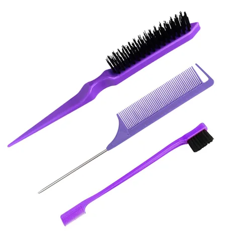 Miniatura 7 de Juego de 3 piezas de peine de peinado para el cabello, cepillo de cola, peine de cola, cepillo de borde para el borde de la espalda, peinado, corte