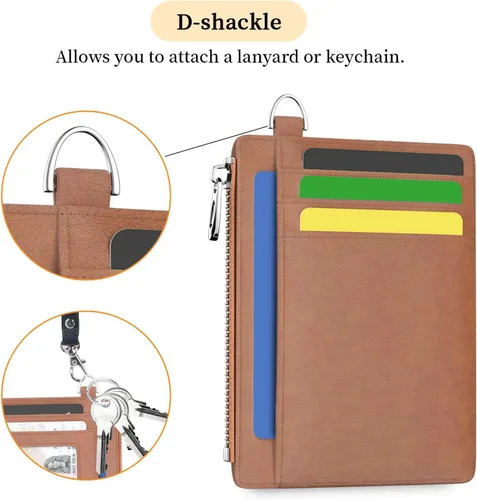 Miniatura 6 de Hancynir Cartera delgada para mujer con soporte para tarjetas de crédito RFID, pequeña mini funda para tarjetas con bolsillo frontal de PU, cartera