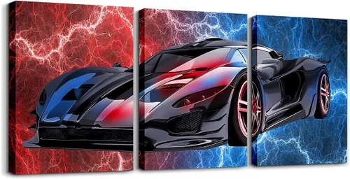 Miniatura 20 de Feelyou Cuadro azul de carreras para pared, 12 x 16 pulgadas, 3 piezas de autos deportivos de velocidad, lienzo para decoración de pared, diseño