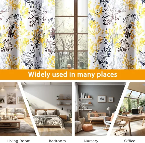 Miniatura 8 de Cortinas DriftAway 100% Blackout Amarillas y Blancas para Sala de Estar, Dormitorio, Cocina, 84 Pulgadas de Largo, Paneles Botánicos con Flores