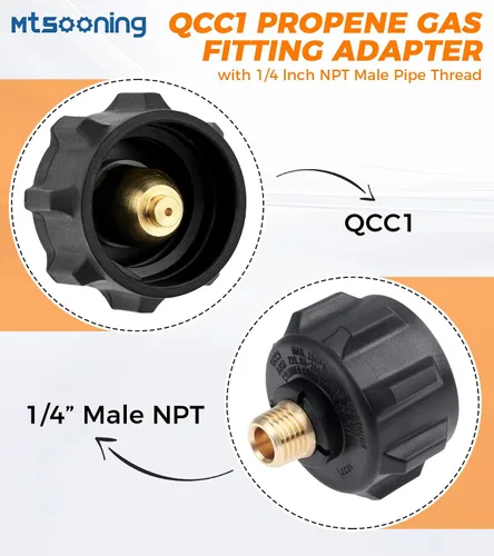 Miniatura 2 de QCC1 Adaptador de repuesto de propano con tuerca y rosca macho NPT de 1/4 pulgadas, reemplazo de válvula reguladora de tubería de gas de latón