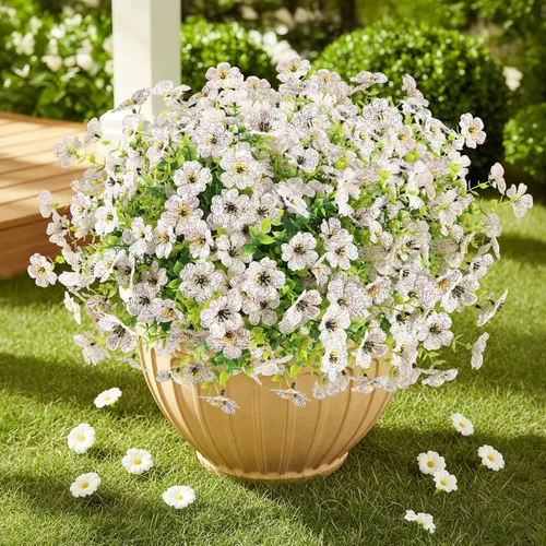 Miniatura 10 de ATTGREAT Flores artificiales para exteriores, plantas sintéticas resistentes a los rayos UV, flores falsas, margaritas, 12 paquetes de plnats de Azul