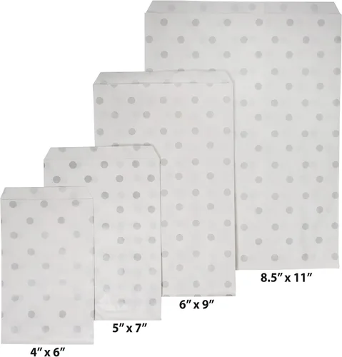 Miniatura 4 de CuteBox Bolsas de regalo blancas de papel plano con lunares plateados (6 x 9 pulgadas) para mercancía, manualidades, recuerdos de fiesta, venta al