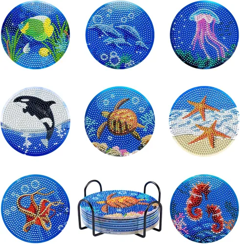 Miniatura 8 de Cheriswelry 8 posavasos de girasol para bricolaje, diseño de flores, diamantes con soporte 5D, kit de alfombrilla de pintura de diamantes