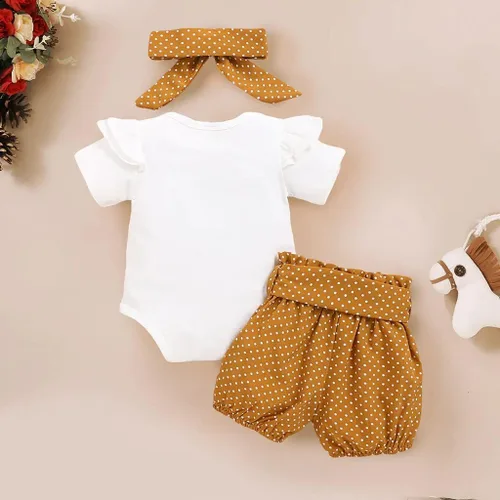 Miniatura 3 de Aoswep Ropa de bebé niña recién nacida, ropa de verano, mameluco corto con diadema de 0 a 18 meses