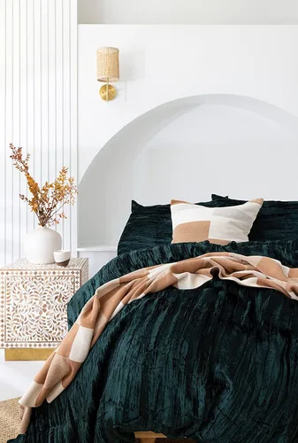 Miniatura 51 de Sophia-Art - Juego de 3 piezas de ropa de cama de terciopelo de rayón ultra lujo, funda de edredón boho de un solo color, funda de colcha