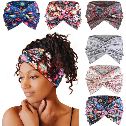 Miniatura 14 de Tobeffect Diademas extra anchas de 7 pulgadas para mujer, diadema grande y gruesa para la cabeza, bandana bohemia para cabello de mujer, banda
