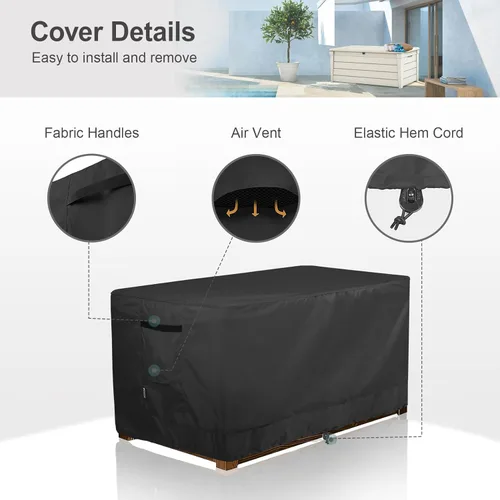 Miniatura 4 de Funda para Caja de Cubierta de Patio Impermeable Rectangular para Exteriores Funda para Banco de Almacenamiento 62L x 30A x 26Al pulgadas, Negro