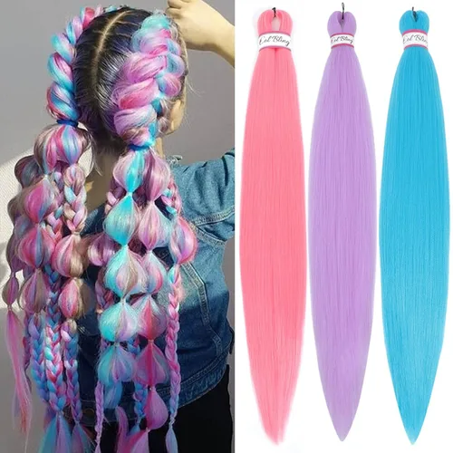 Miniatura 35 de Col bling Cabello trenzado preestirado de 28 pulgadas, 3 paquetes de extensiones de cabello largo para mujer, trenzas de caja, cabello preestirado