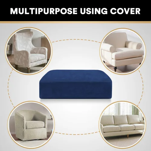 Miniatura 6 de PrinceDeco Funda de cojín de terciopelo elástico para sofá, funda de cojín ajustable suave para sillón o sofá, protector de muebles, cojín de Azul