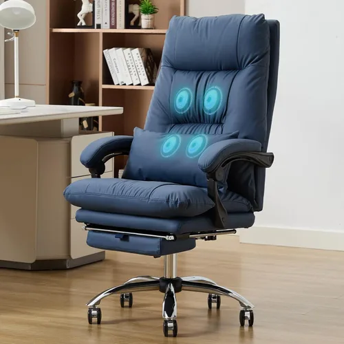 Miniatura 9 de Silla de oficina con reposapiés, respaldo alto 155° reclinable, silla de computadora de escritorio de oficina de cuero, silla giratoria de Beige