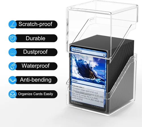 Miniatura 4 de YSCare Paquete de 2 Cajas para Mazos de Cartas, Estuche para Mazo y 200 Fundas para Tarjetas con Divisores, Caja de Almacenamiento Commander Negro