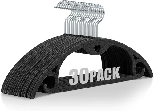 Miniatura 13 de Paquete de 50 perchas de terciopelo: perchas de fieltro resistentes para camisas, suéteres, sin protuberancias de hombro, antideslizantes, delgadas