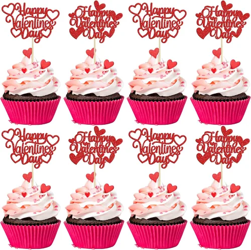 Miniatura 13 de 24 piezas de decoración de cupcakes con purpurina dorada para el día de San Valentín, temática de San Valentín, fiesta de cumpleaños, suministros