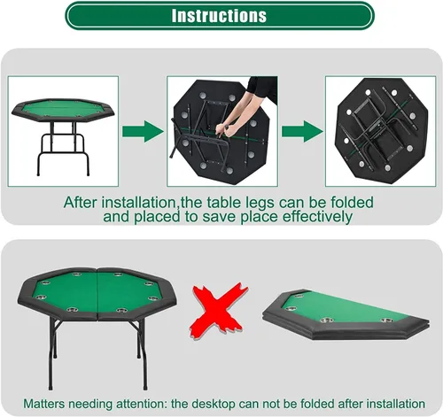 Miniatura 2 de ECOTOUGE Mesa de Póquer Plegable, Mesa de Juego de Texas Holdem de Ocio de Casino con Patas de Metal y Portavasos de Acero Inoxidable, Mesa de Juego