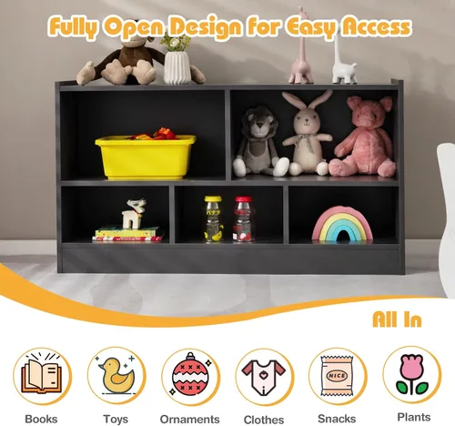 Miniatura 7 de HONEY JOY Organizador de almacenamiento de juguetes para niños, estante de almacenamiento de 5 secciones para preescolar, organizador de estante