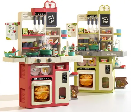 Miniatura 4 de Serena&Jewel Juego de cocina con 63 piezas, juego de accesorios de juguete con sonidos reales y luz, fregadero de juego, estufa de cocina con vapor