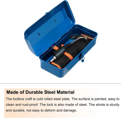Miniatura 5 de HARFINGTON Caja de Herramientas 11.4" Caja de Herramientas de Acero Portátil Estilo Techo de Cadera con Cierre de Pestillo de Metal Cofre de Negro