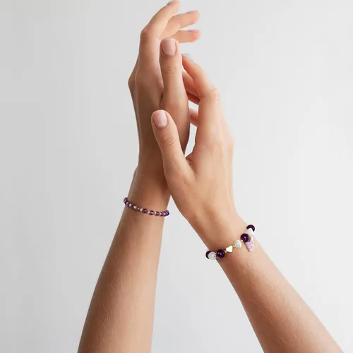 Miniatura 4 de GolbalJew Pulsera de amatista para mujer, pulseras de cuentas de amatista para la ansiedad, dijes de mariposa, piedra curativa en capas, regalos