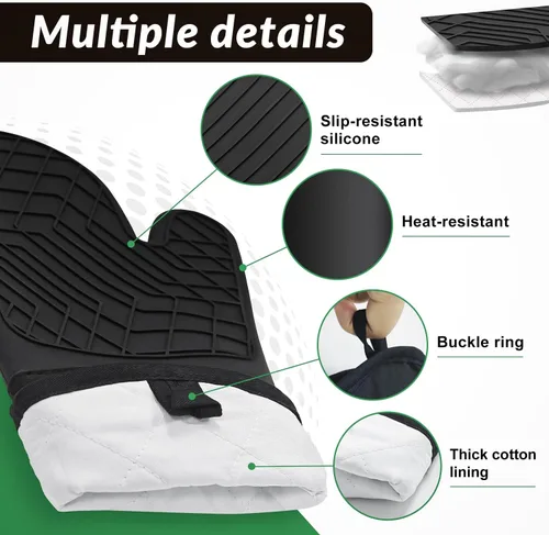 Miniatura 3 de Havlucen Extra Long Silicone Oven Mitts with Mini Oven Gloves & Quilted Liner - Heat Resistant Kitchen Protection for Baking, Grilling, and Cooking
