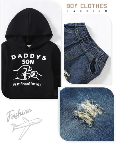 Miniatura 27 de Renotemy Ropa de bebé para niño, trajes de mezclilla, sudadera con capucha para bebés, pantalones de mezclilla, ropa para niños pequeños