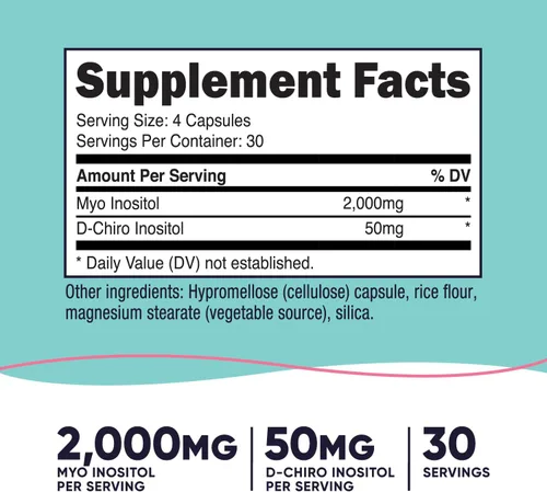 Miniatura 2 de Nutricost Myo Inositol y D-Chiro Inositol para mujeres 2000mg, 120 cápsulas, 2000mg Myo y 50mg D-Chiro por porción, 30 porciones, apto