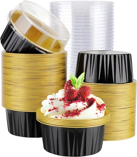 Miniatura 19 de EUSOAR Moldes de Papel de Aluminio para Hornear, 5oz 50 piezas Moldes Reutilizables para Cupcakes con Tapas, 3.34x2.59x2.35 pulgadas 125ml Moldes