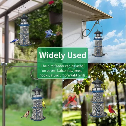 Miniatura 3 de Comedero Solar para Pájaros Faro con Faro Giratorio - 14" Comedero Colgante Mejores Regalos de Comedero para Amantes de las Aves (Azul Espacial)