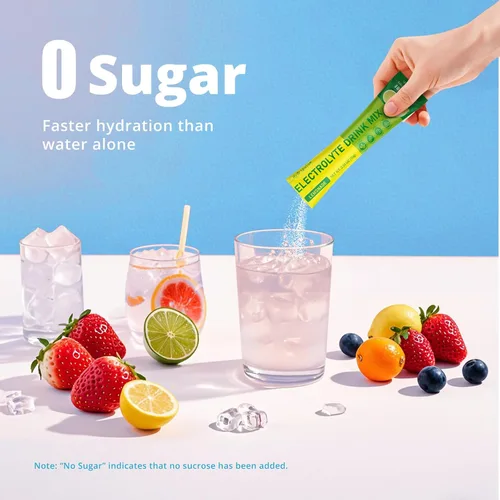 Miniatura 6 de Paquetes de electrolitos en polvo, sin azúcar, sabor natural, mezcla de bebidas electrolíticas de 10 electrolitos y vitaminas, sabores de limonada