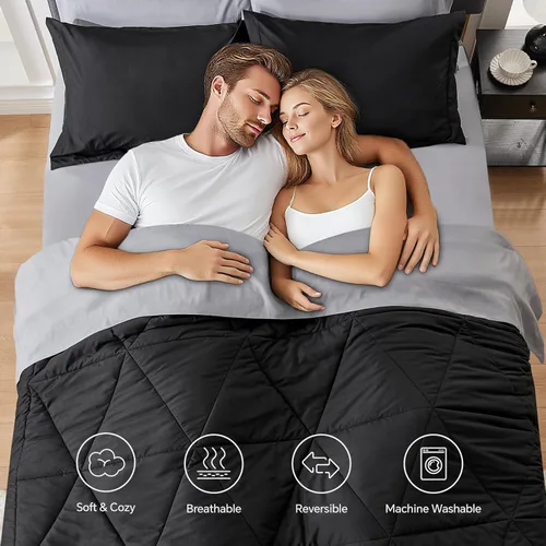 Miniatura 4 de BEDELITE Juego de edredón tamaño King de 7 piezas en una bolsa, juego de cama reversible de microfibra suave negro con edredones, sábanas, fundas