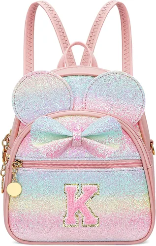 Miniatura 20 de KKXIU Mochilas Mini con Moño Inicial para Niñas y Mujeres, Linda Mochila Pequeña con Asa de Bolso, Regalos Personalizados para Niños, Arcoíris