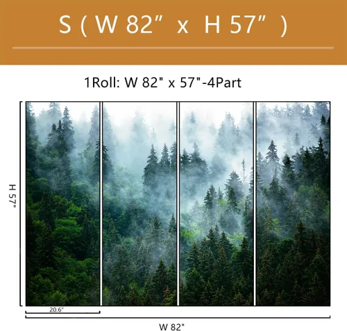 Miniatura 4 de Papel tapiz de bosque brumoso desprendible y adhesivo Mural autoadhesivo de bosque nebuloso para sala de estar, dormitorio 82"x57