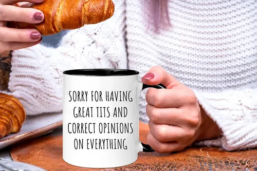 Miniatura 3 de wonwhew Taza divertida, siento tener grandes tetas y opiniones correctas sobre todo, para colega, amigo, taza de oficina, taza de café de cerámica