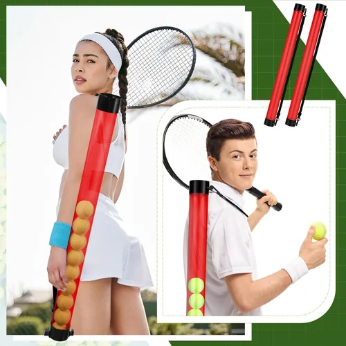 Miniatura 5 de Lenwen 2 piezas de tubo de recogida de pelota de tenis con correa para el hombro, soporte ligero para colector, 15 pelotas de tenis, agarrador, Rojo